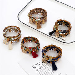 Boho Tree & Tassel Charm Beaded Bracelet Set