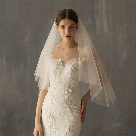 Floral Pattern Bridal Double Layers Veil Wedding Hair Accessories
