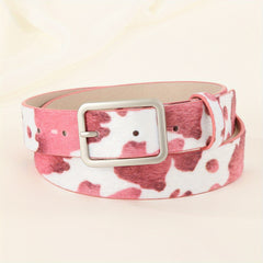 Y2K Style Cow Pattern PU Belt with Geometric Buckle