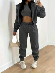 Casual 3pc Set Hooded Jacket, Tank Top, Jogger Pants