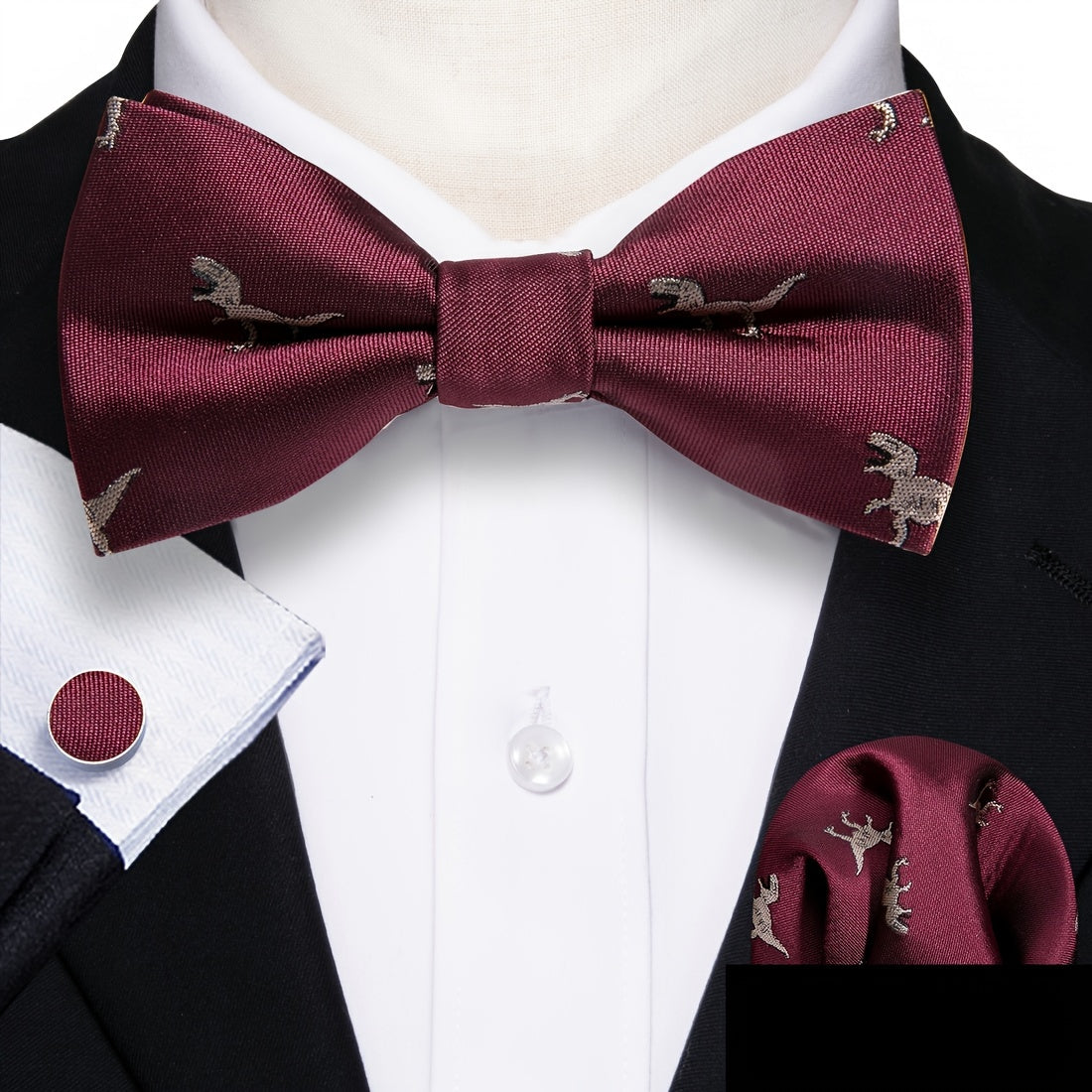 Barry Wang Mens Pre Tied Bow Tie Hanky Cufflinks Set