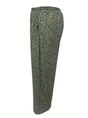 Leopard Print High Rise Wide Leg Pants With Pockets