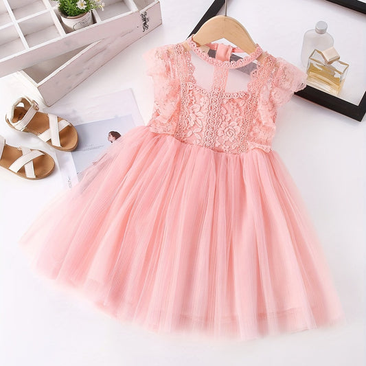 Girls Lace Mesh Princess Dress Sleeveless Tutu Dress