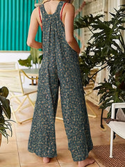Floral Print Dual Pocket Overall Jumpsuit