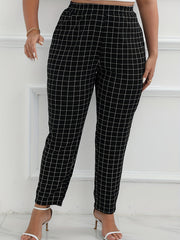  Windowpane Print High Rise Tapered Leg Pants