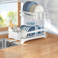 Double Layer Kitchen Draining Rack with Bowl Holder