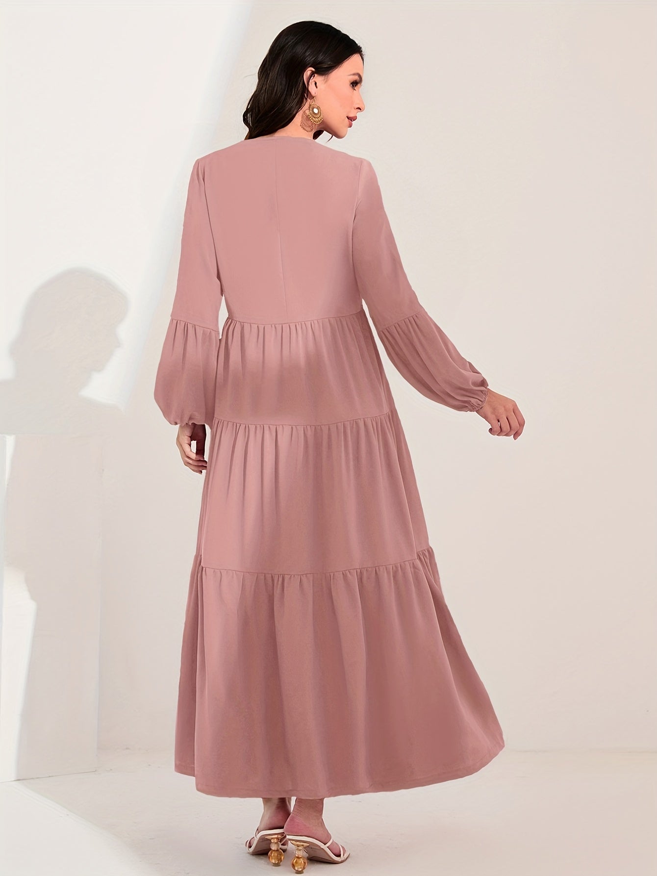 Ruched Lantern Sleeve Maxi Dress Women's Clothing