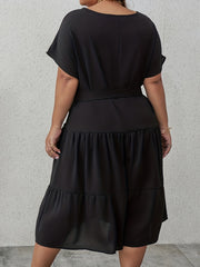  Solid Batwing Sleeve Maxi Dress With Belt