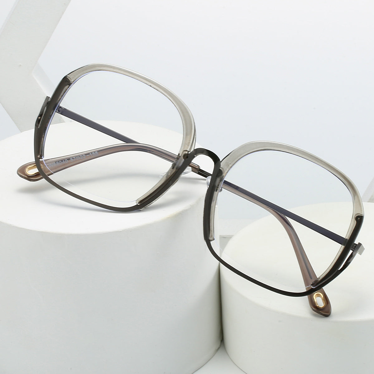 Square Block Semi Rimless Frame Clear Lens Metal Temple Light Blocking Glasses