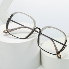 Square Block Semi Rimless Frame Clear Lens Metal Temple Light Blocking Glasses