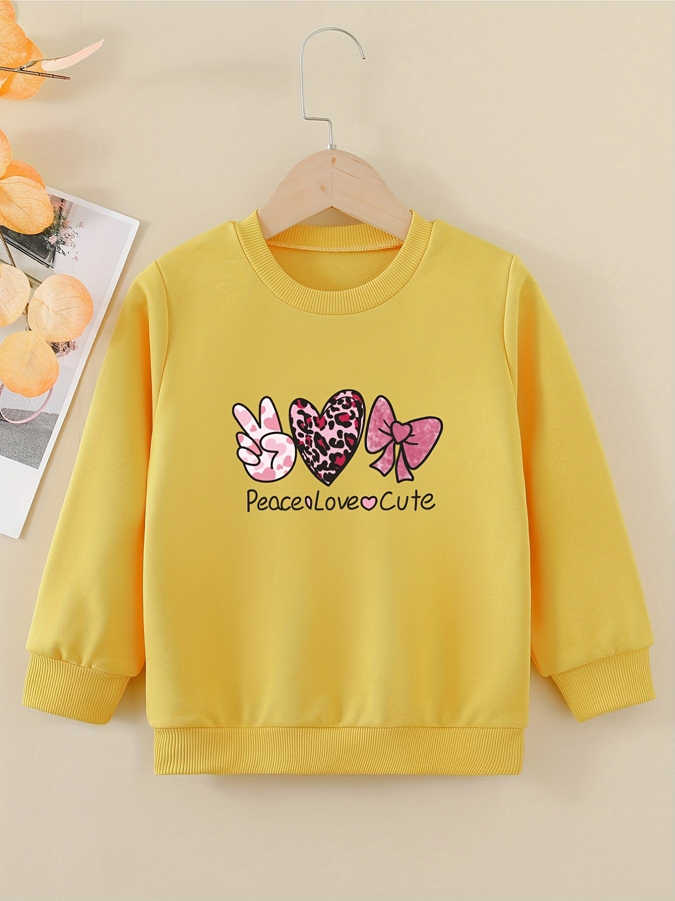 Peace Love And Cute Graphic Sweatshirt For Girls