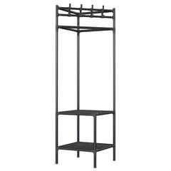 Sturdy Coat Rack with 2 Storage Layers and 4 Double Hooks