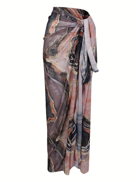 Mesh Sarong Cover Up Tie Side Maxi Skirt