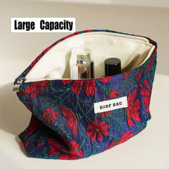 Retro Canvas Toiletry Bags Red Flower Portable Make Up Bags