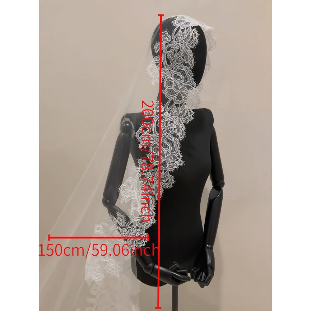 French Vintage Bridal Veil Embroidered Tulle Train