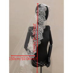 French Vintage Bridal Veil Embroidered Tulle Train