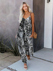 Leopard Print Wide Leg Cami Jumpsuit Boho Sleeveless Jumpsuit