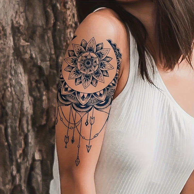 Herbal Juice Semi Permanent Tattoo Sticker Lace Tassel Pattern Body Art Tattoo