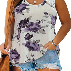  Floral Print Round Neck Tank Top
