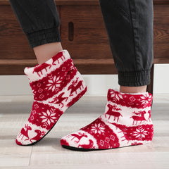 Men's Elk Snowflake Print Slippers Socks Warm Fleece Cozy Comfortable Non slip