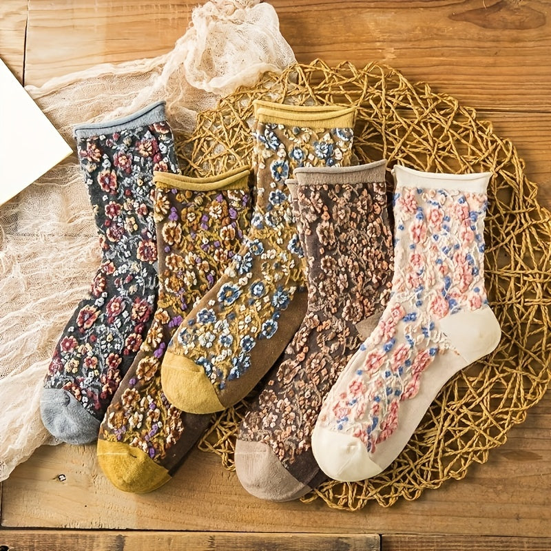 10 Pairs Floral Print Socks Mid Tube Stockings for Women