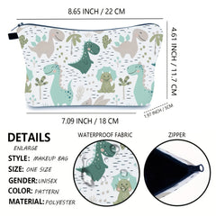 Dinosaur Print Makeup Bag Cosmetic Pouch Zipper Travel Toiletry Handbag