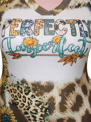  Colorblock Leopard Print V Neck Stretch Dress With Pockets