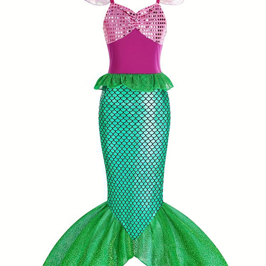 Mermaid Princess Dress with Accessories Fish Scale Print Camisole Dress