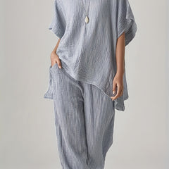  Solid Top & Wide Leg Pants 2 Piece Set