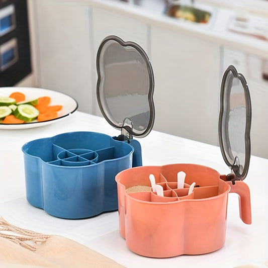 Plastic Seasoning Box with Spoon Grid Sugar Box for Kitchen Supplies