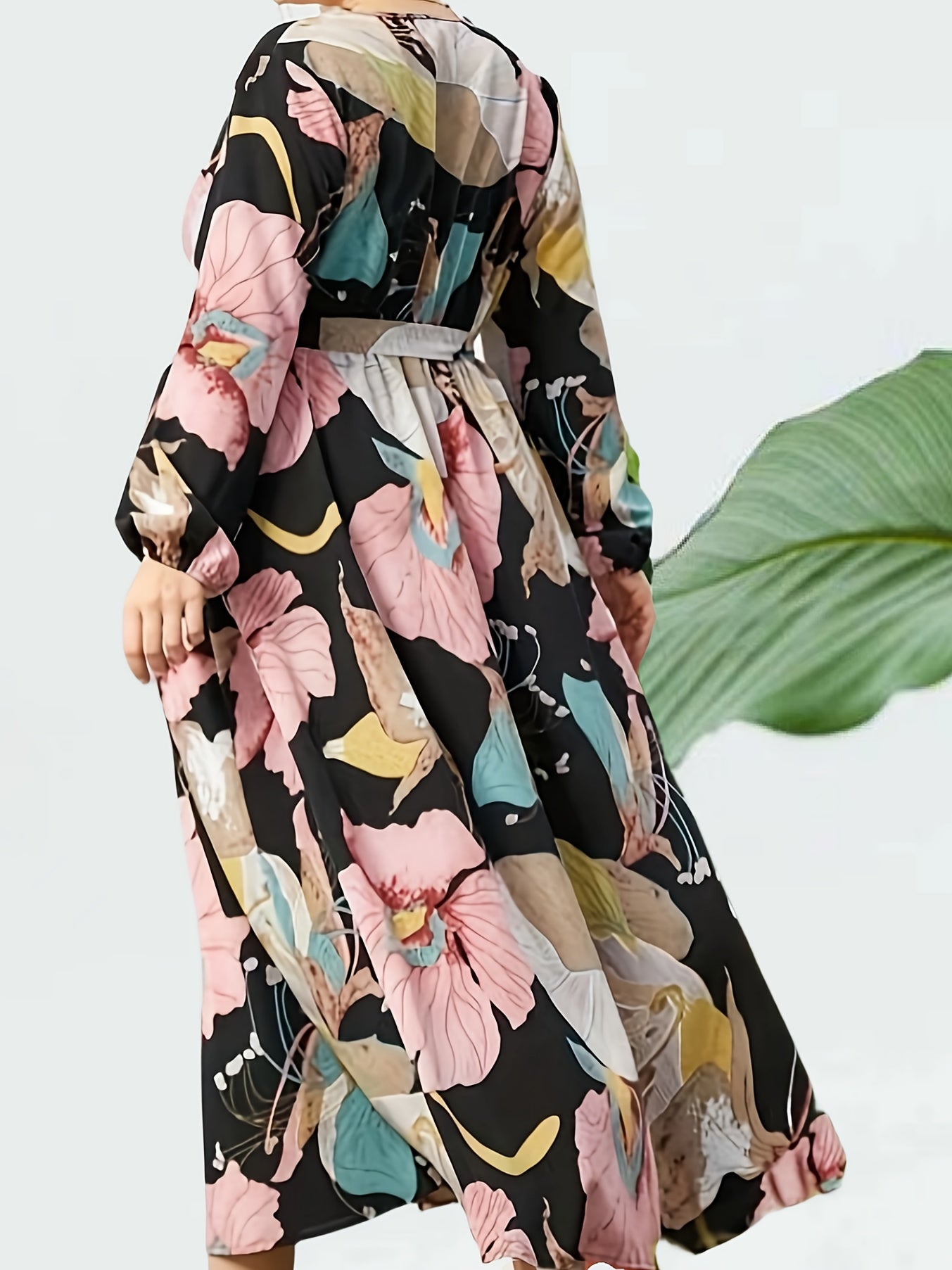 Floral Lantern Sleeve Maxi Dress With Belt