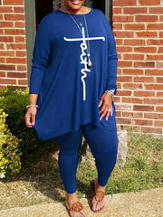  Letter Print Long Sleeve Shirt & Leggings Set