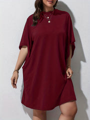  Casual Dress Women's Plus Plain Bat Sleeve