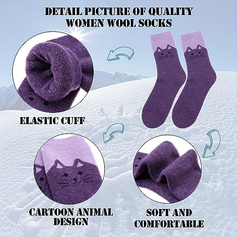5 Pairs Cat Wool Socks Winter Warm Socks Thick Cozy Socks for Women and Men