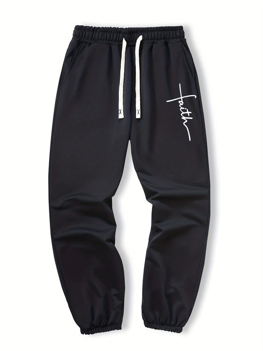 Men's Faith Print Joggers With Pockets - Casual Waist Drawstring Sweatpants