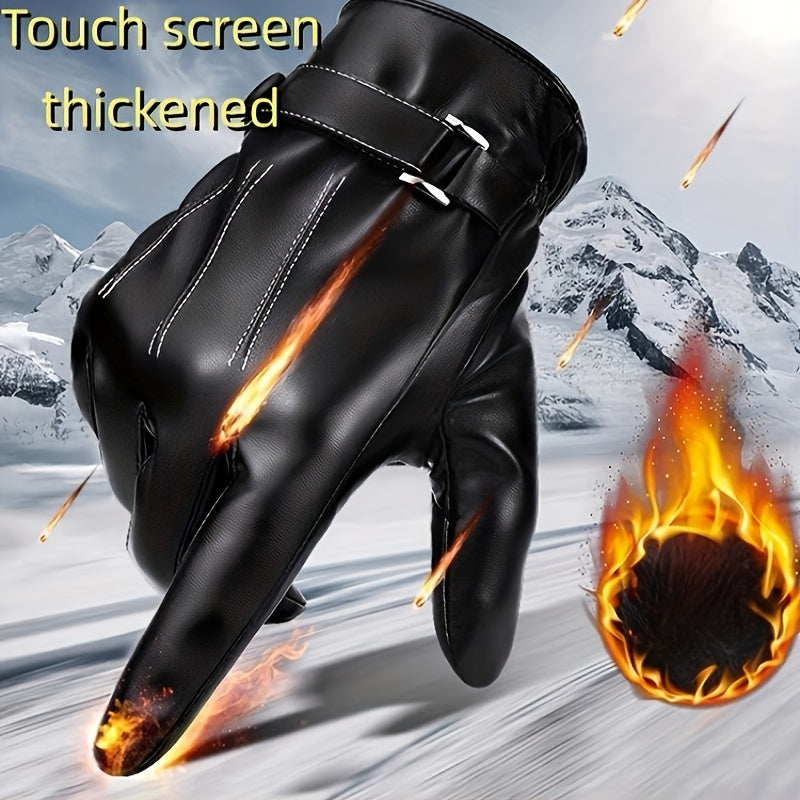 1pair PU Leather Plus Velvet Outdoor Gloves