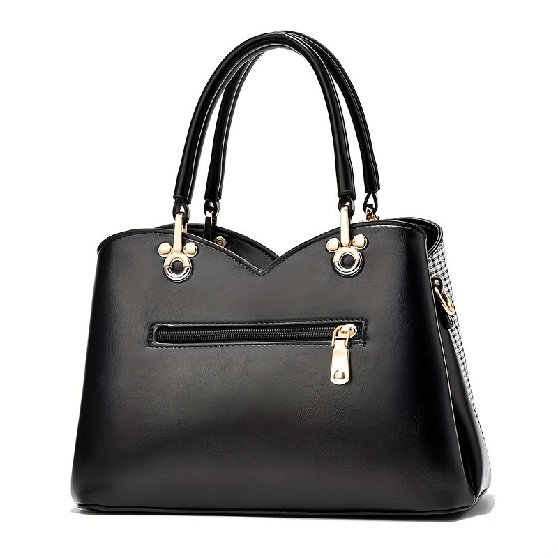 Plaid Tote Bag PU Leather Shoulder Handbag