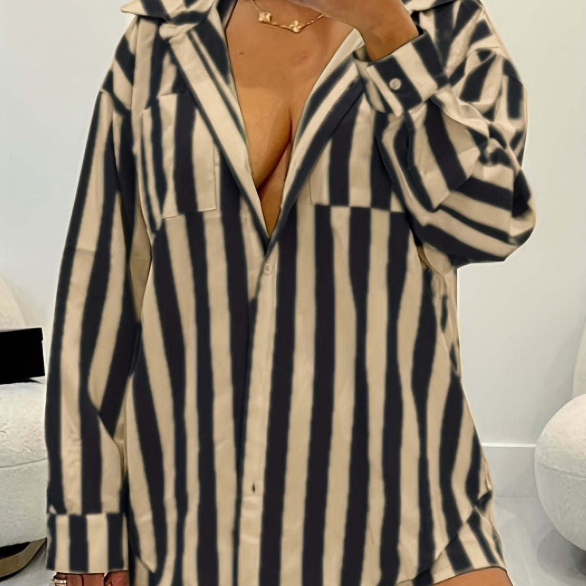  Stripe Print Shirt Top & Shorts Set