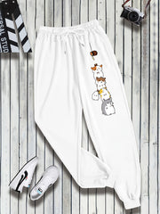  Animal Print Drawstring Sweatpants Women's Plus Elastic Sweatpants