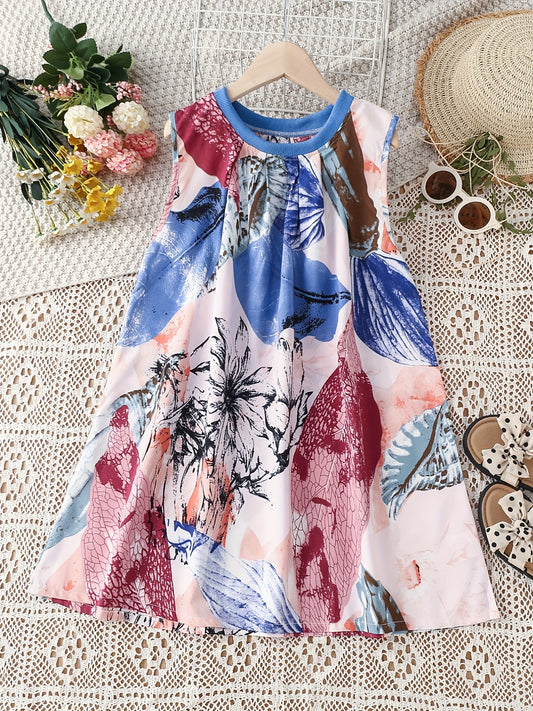 Girls Casual Graffiti Print Sleeveless Dress