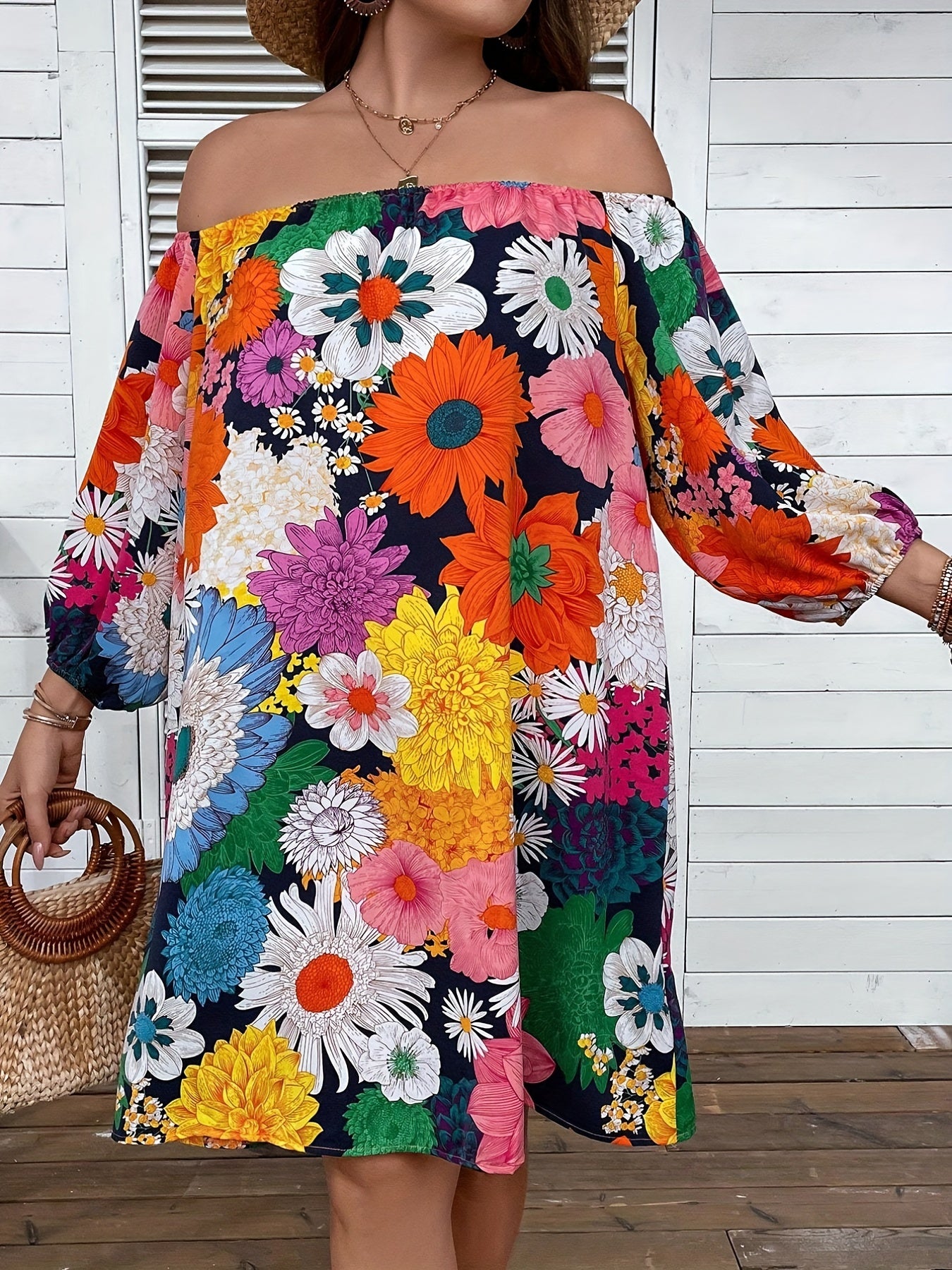  Boho Dress Women's Plus Off Shoulder Lantern Slee