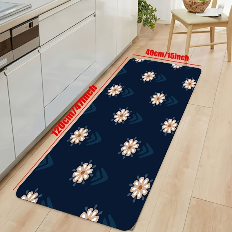Daisies Print Kitchen Mat Flowers Pattern Carpet Machine Washable Rug