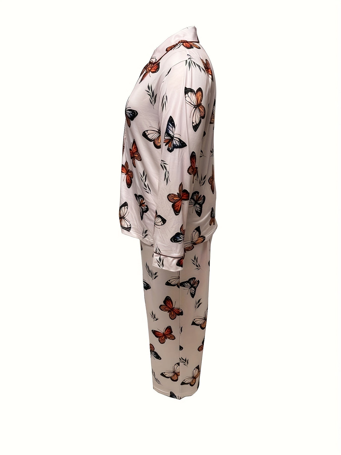  Butterfly Print Long Sleeve Pajama Set