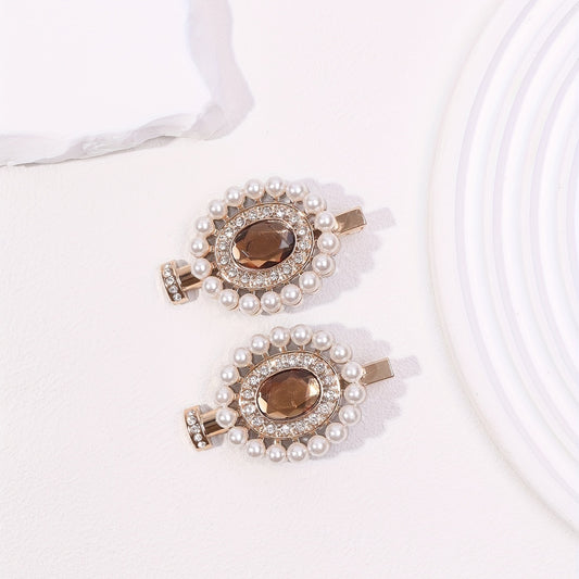 2pcs Faux Pearl Hair Clip Perfume Bottle Shaped Duck Billed Clip 