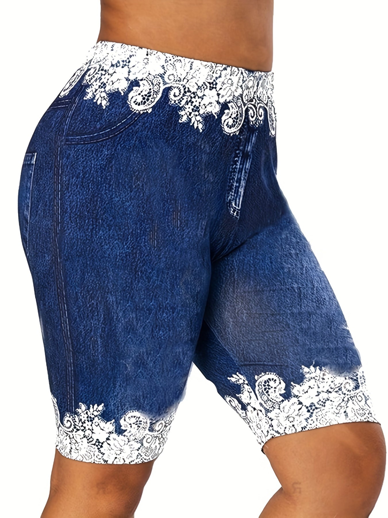  Casual Shorts Women's Plus Floral & Denim Print Shorts