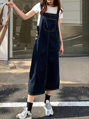 Denim Overall Dress with Patch Pockets