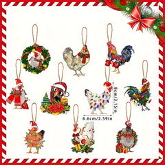 30 Pack Rustic Wooden Christmas Chicken Ornaments Festive Scarf Chickens Decor