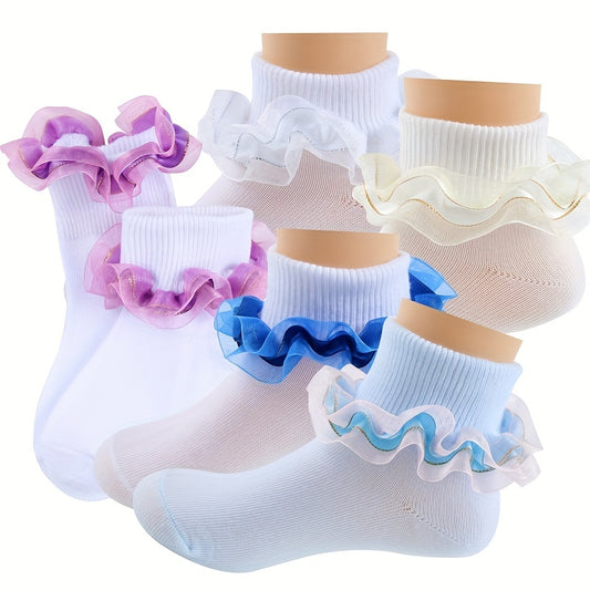 Girls Knit Ruffled Lace Socks Breathable Comfortable Princess Socks