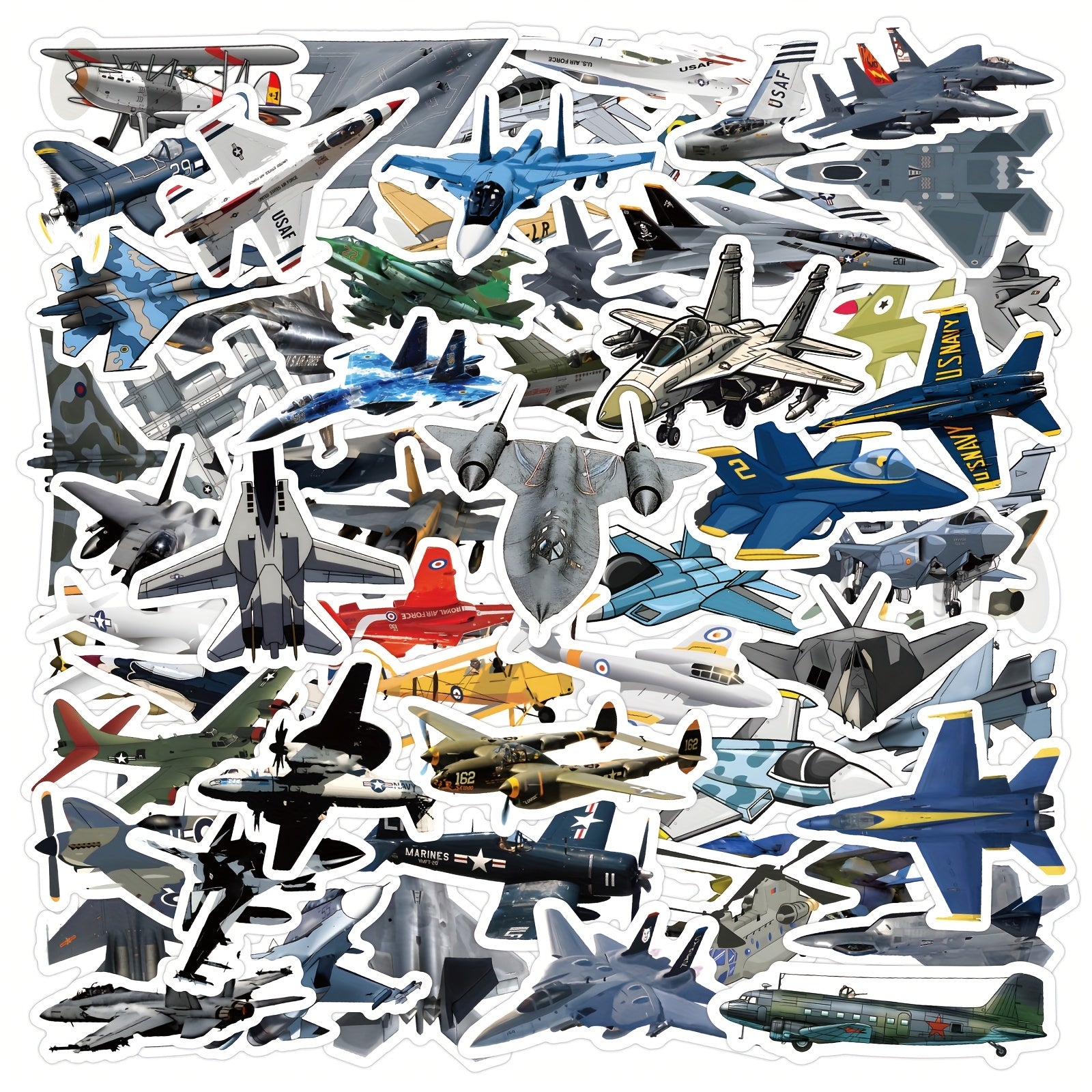 65pcs Fighter Plane Stickers Military Aircraft Decals Mixed Colors