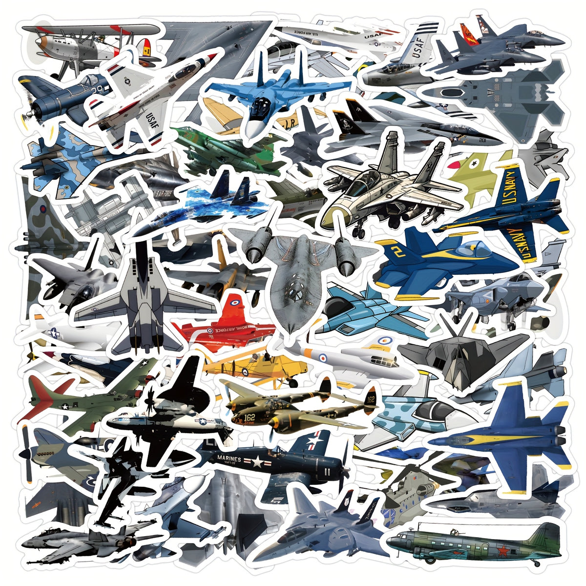 65pcs Fighter Plane Stickers Military Aircraft Decals Mixed Colors